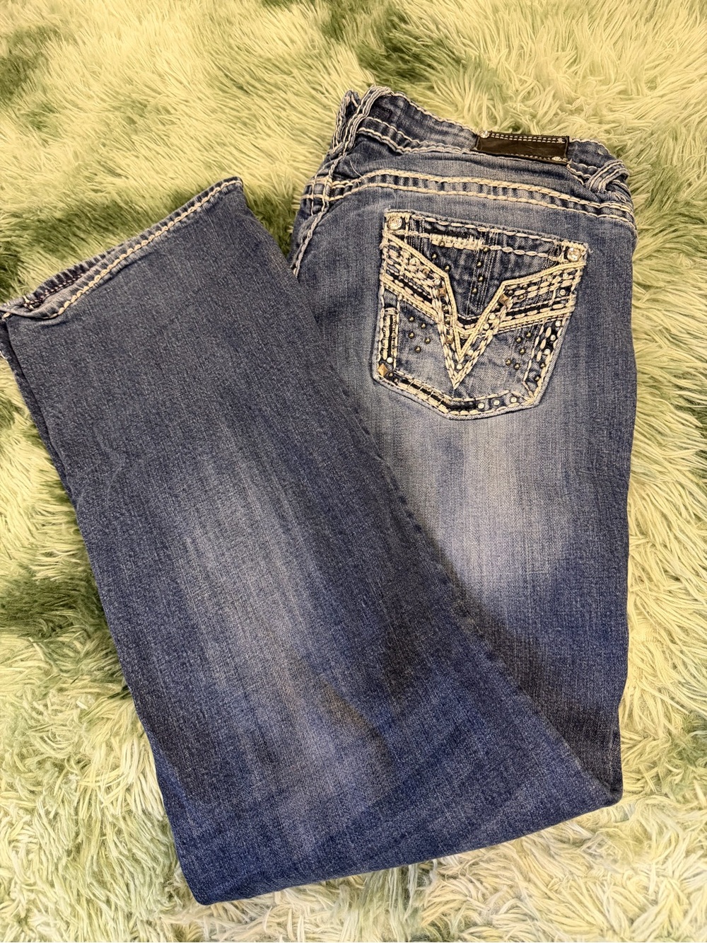Vigoss Blue Bootcut Jeans with Embellished Back Pockets